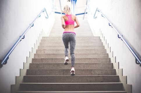 Running up the stairs is a great way to lose weight. 